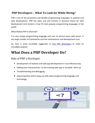 Hire PHP Developers– What To Look for While Hiring?