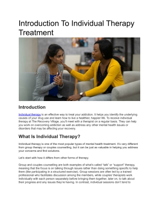 Introduction To Individual Therapy Treatment