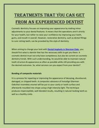 Treatments That You Can Get From an Experienced Dentist