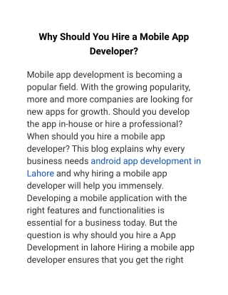 Why Should You Hire a Mobile App Developer