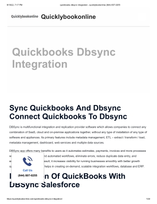 quickbooks dbsync integration - quicklybookonline (844) 807-0255