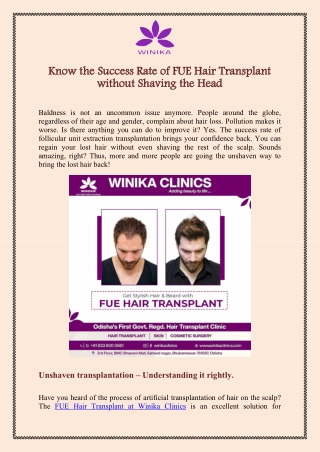 Know the Success Rate of FUE Hair Transplant without Shaving The Head