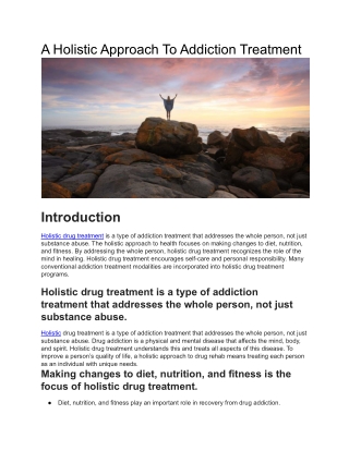 A Holistic Approach To Addiction Treatment