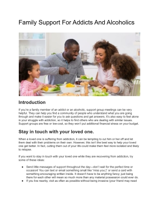 Family Support For Addicts And Alcoholics