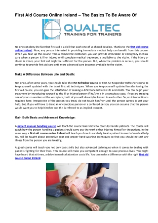 First Aid Course Online Ireland - Qualtec