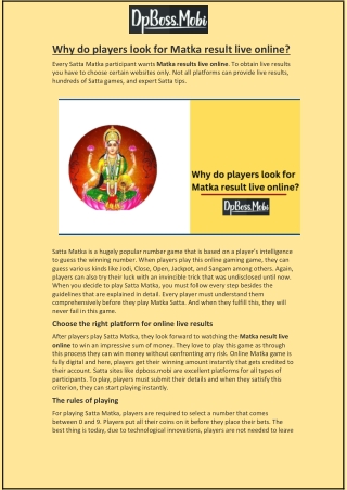 Why do players look for Matka result live online?