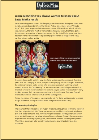 Learn everything you always wanted to know about Satta Matka result