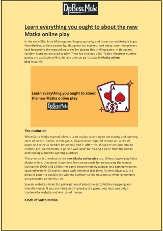Learn everything you ought to about the new Matka online play