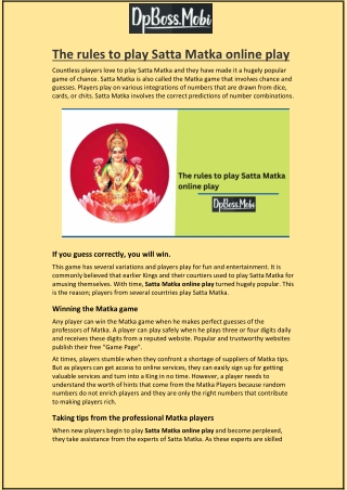 The rules to play Satta Matka online play
