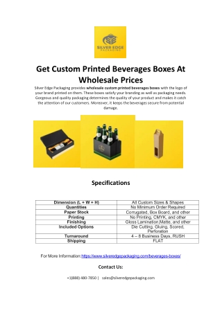 Get Custom Printed Beverages Boxes At Wholesale Prices