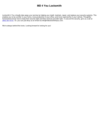 MD 4 You Locksmith professional