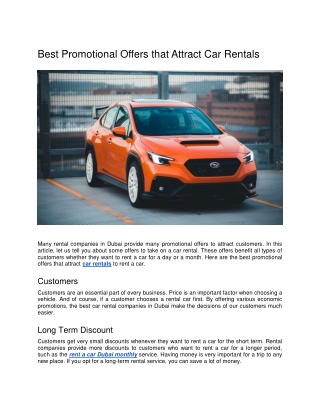 Best Promotional Offers that Attract Car Rentals
