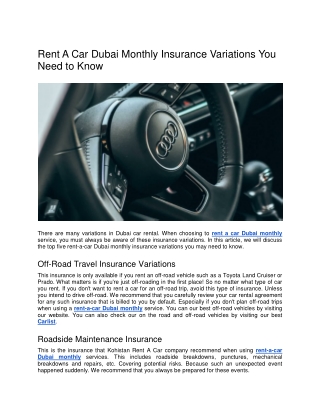 Rent A Car Dubai Monthly Insurance Variations You Need to Know