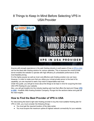 8 Things to Keep In Mind Before Selecting VPS in USA Provider