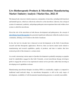 Live Biotherapeutic Products & Microbiome Manufacturing Market | Industry Analys