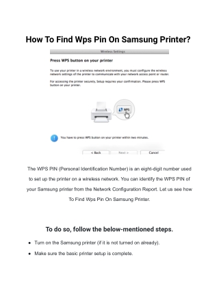 How To Find Wps Pin On Samsung Printer? | Simple Way
