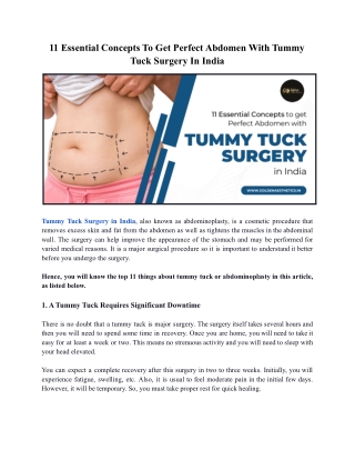 11 Essential Concepts To Get Perfect Abdomen With Tummy Tuck Surgery In India