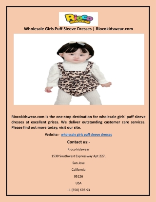Wholesale Girls Puff Sleeve Dresses | Riocokidswear.com