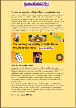 The soaring popularity of Satta Matka results today India