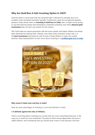 Why Are Gold Bars A Safe Investing Option In 2022