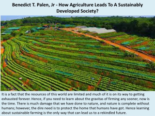 Benedict T. Palen, Jr - How Agriculture Leads To A Sustainably Developed Society