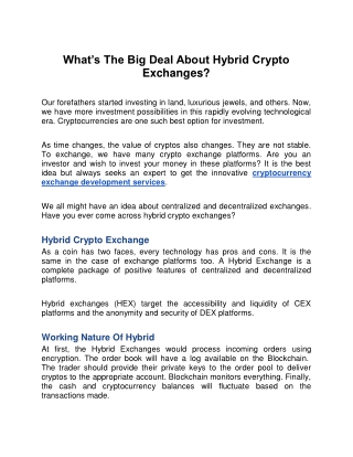 Hybrid Crypto Exchanges