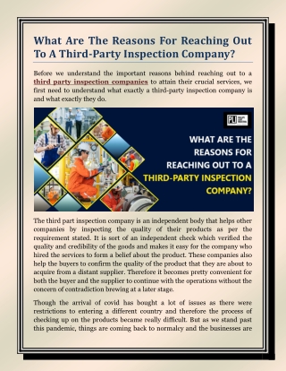 Reasons For Reaching Out To A Third-Party Inspection Company