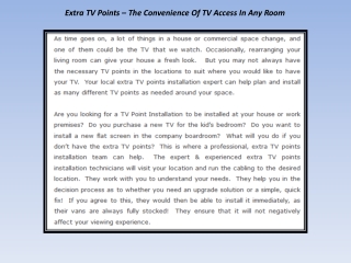 Extra TV Points – The Convenience Of TV Access In Any Room