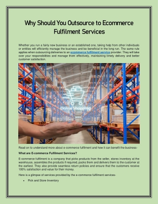 Why Should You Outsource to Ecommerce Fulfilment Services