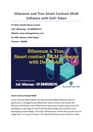 Ethereum and TRON Smart Contract MLM Software with DeFi Token