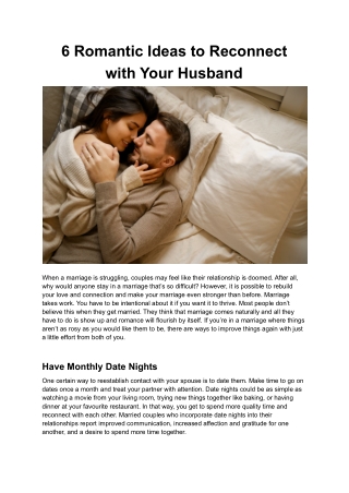 6 Romantic Ideas to Reconnect with Your Husband