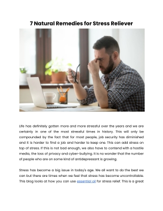 7 Natural Remedies for Stress Reliever
