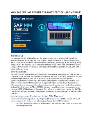 WHY SAP MM HAS BECOME THE MOST CRITICAL SAP MODULE