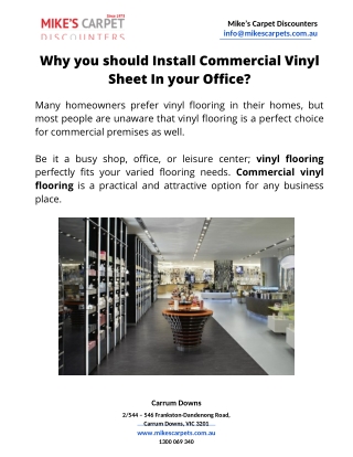 Why you should Install Commercial Vinyl Sheet In your Office