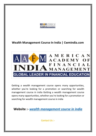 Wealth Management Course In India