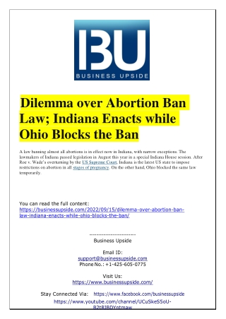 Dilemma over Abortion Ban Law; Indiana Enacts while Ohio Blocks the Ban