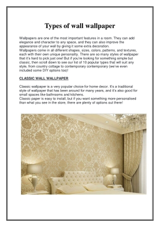 Types of wall wallpaper