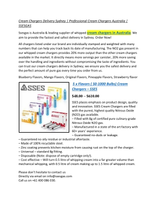 Cream Chargers Delivery Sydney | Professional Cream Chargers Australia | SSESGAS