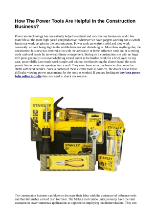 How The Power Tools Are Helpful In the Construction Business?