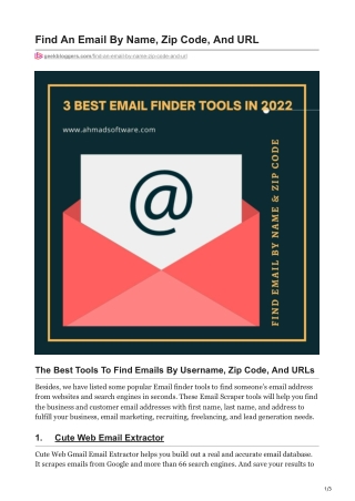1Find An Email By Name Zip Code And URL
