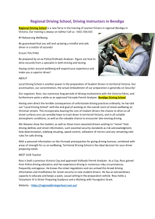 Regional Driving School, Driving Instructors in Bendigo