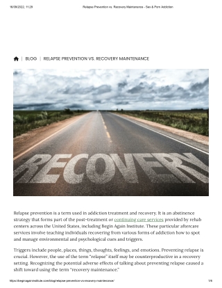 Relapse Prevention vs. Recovery Maintenance - Sex & Porn Addiction