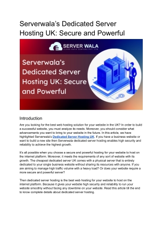 Serverwala’s Dedicated Server Hosting UK_ Secure and Powerful