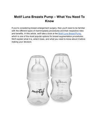 Motif Luna Breasts Pump – What You Need To Know