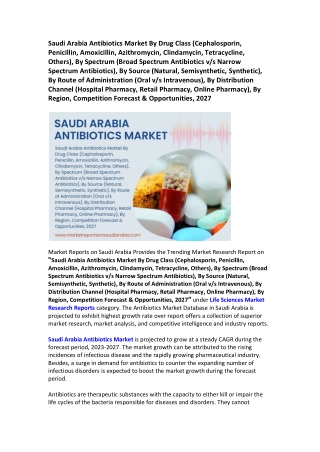 Saudi Arabia Antibiotics Market Research Report 2021-2027