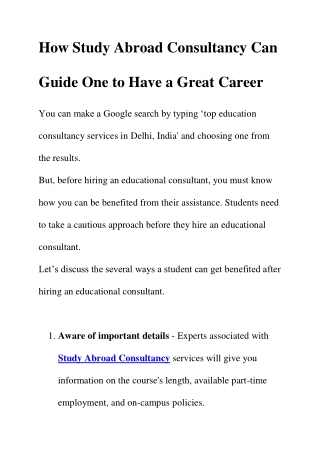 How Study Abroad Consultancy Can Guide One to Have a Great Career