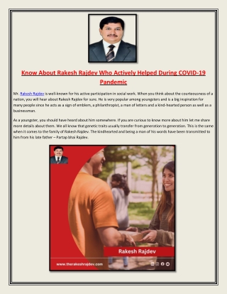 Know About Rakesh Rajdev Who Actively Helped During COVID-19 Pandemic