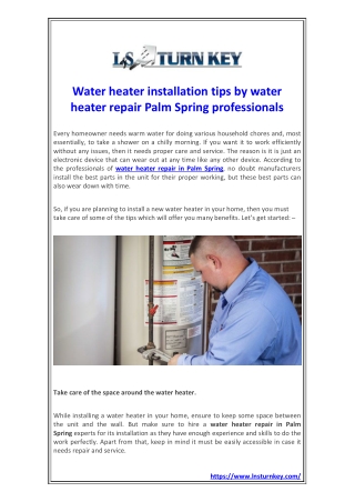 Water heater installation tips by water heater repair Palm Spring professionals