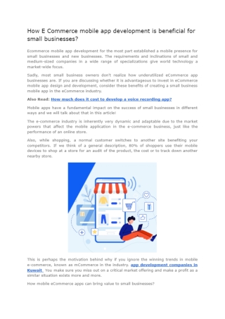 How E Commerce mobile app development is beneficial for small businesses_ - Google Docs