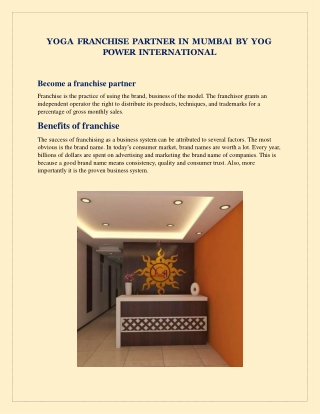 Yoga Franchise Partner in Mumbai by Yog Power International